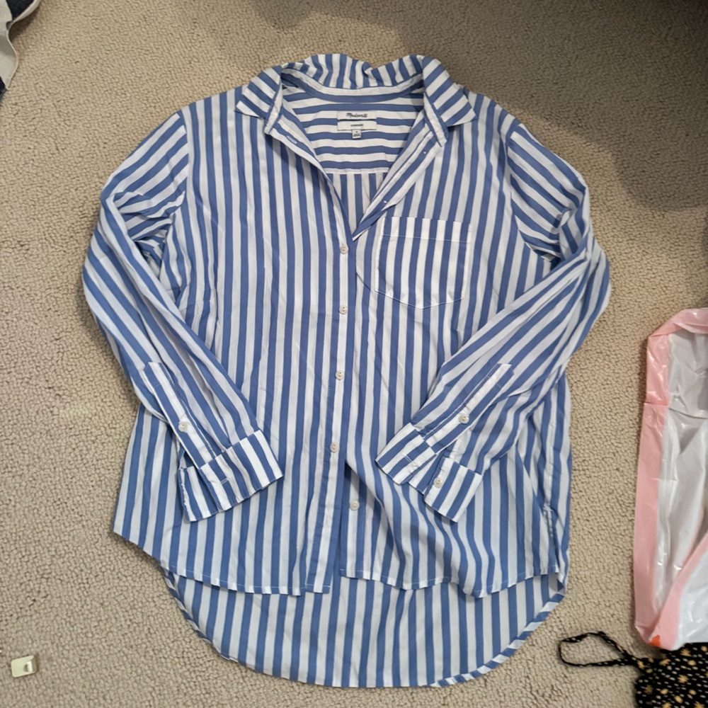 Madewell Oversized Sky Blue and White Striped Shirt - Picture 2 of 5